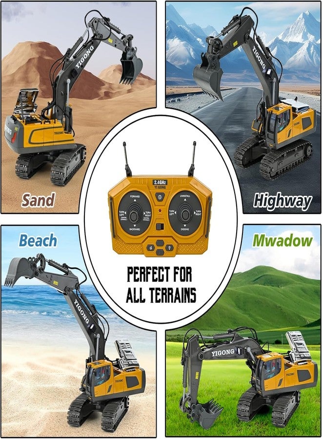 RABJET New Radio Control J-C-B Excavator Toy for 6-12 Yr Boys, Best Birthday Gifts for Kids 7 8 9 10 11 Year Old, Rc Construction Toys with Metal Shovel, Lights, Sounds 2.4Ghz, Multi - Image 4
